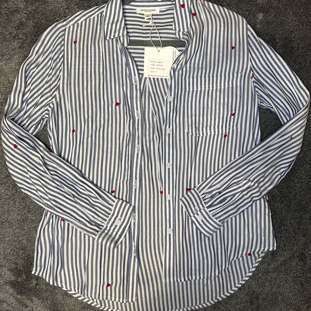beachlunchlounge Navy and White Striped Women shirt